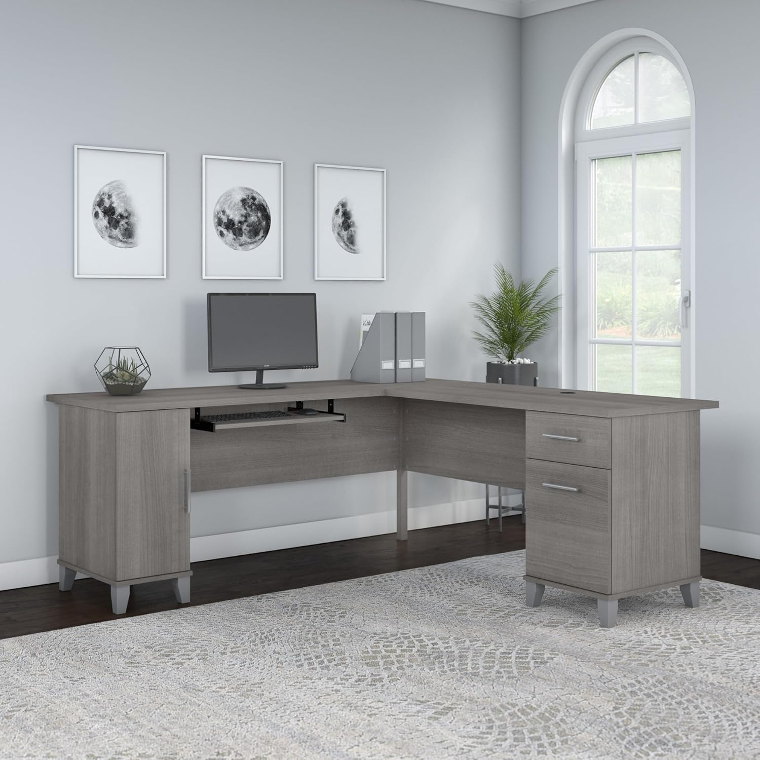 Bush Furniture Somerset 72" L Shaped Desk with Storage, Platinum Gray