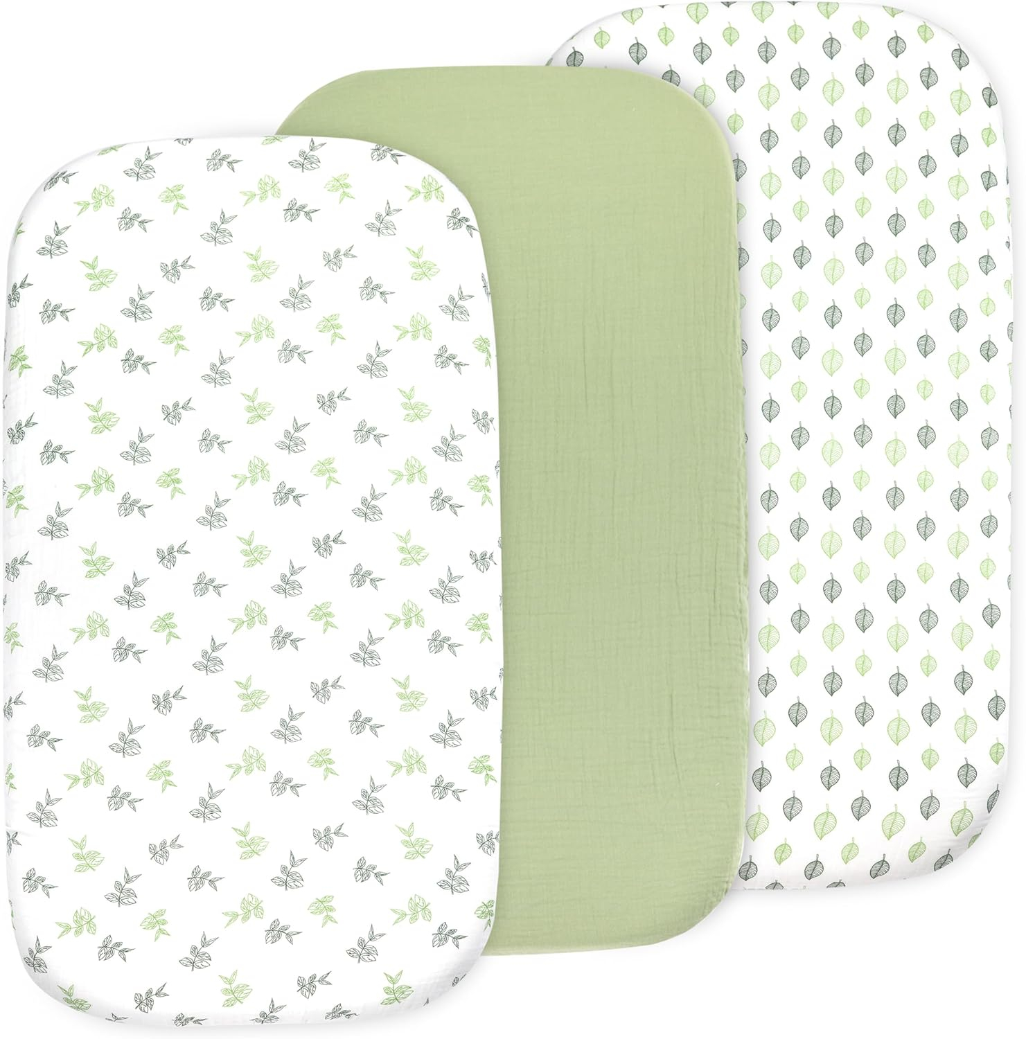 Bublo Baby Baby Muslin Bassinet Sheet Set, 3 Pack Organic Cotton Universal Fitted Bedding Cover for Oval, Hourglass & Rectangle Bassinet Mattress, Fitted Sheets Size 32 x 16 x 4 Inches (Set of 3)