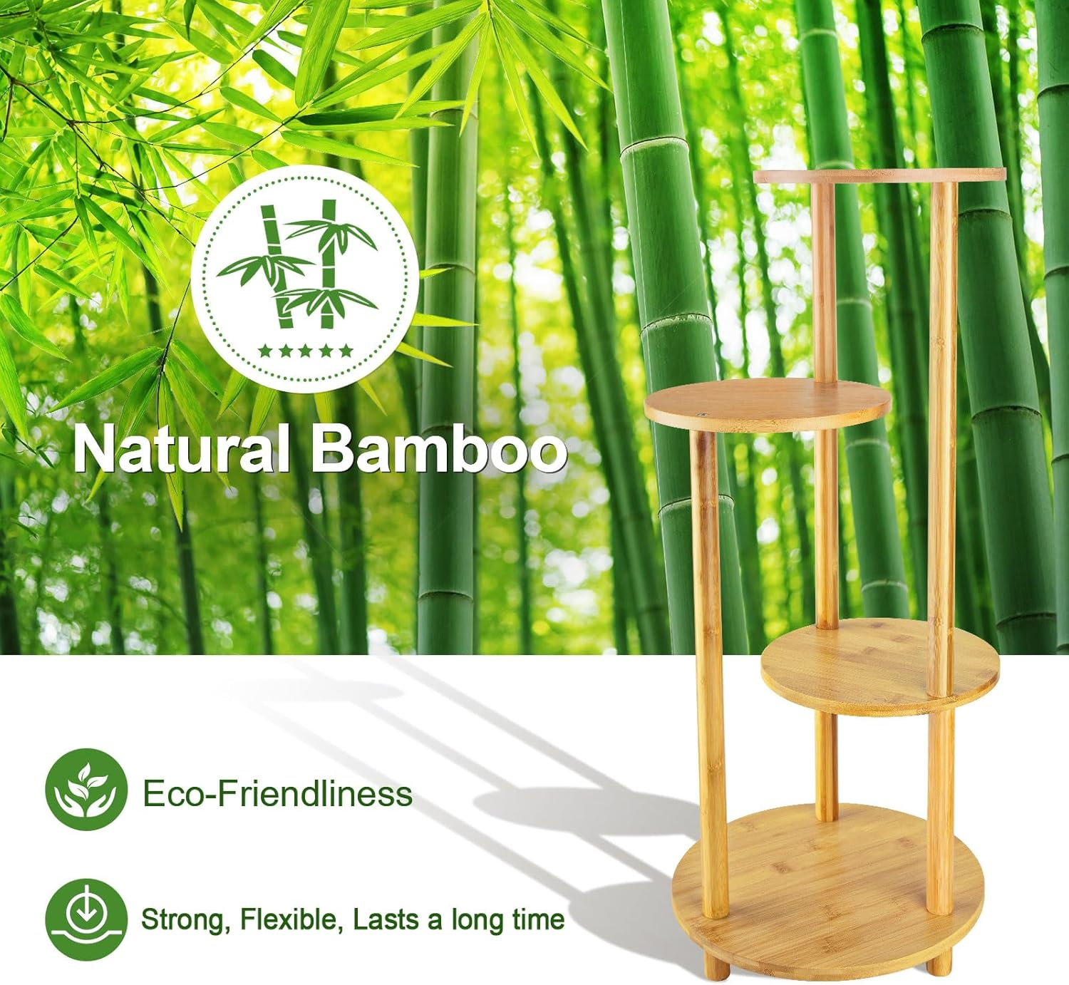 Bamboo Plant Stand Indoor, 4-Tier Planter Shelf for Multiple Plants, Tall Corner Holder for Living Room, Outdoor Display Rack for Balcony Patio, Flower Potted Stand for Office Decor