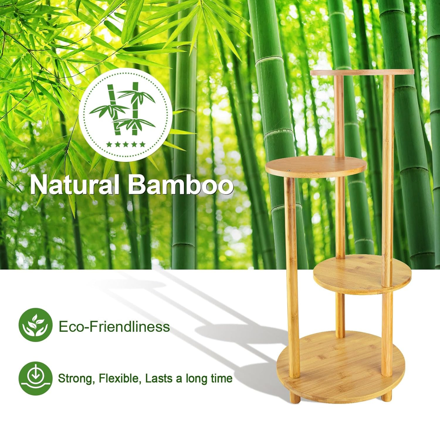 Bamboo Plant Stand Indoor, 4-Tier Planter Shelf for Multiple Plants, Tall Corner Holder for Living Room, Outdoor Display Rack for Balcony Patio, Flower Potted Stand for Office Decor