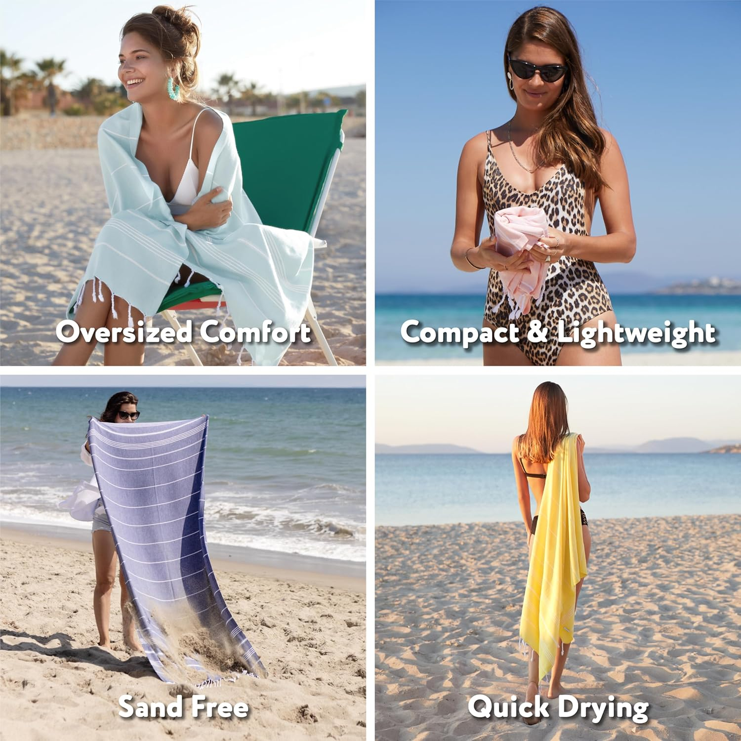 WETCAT Turkish Beach Towel Oversized (38"x71") 100% Turkish Cotton, Made in Turkey - Sand Free, Extra Large, Ultra Soft, Quick Drying, Compact & Lightweight for Travel - Teal