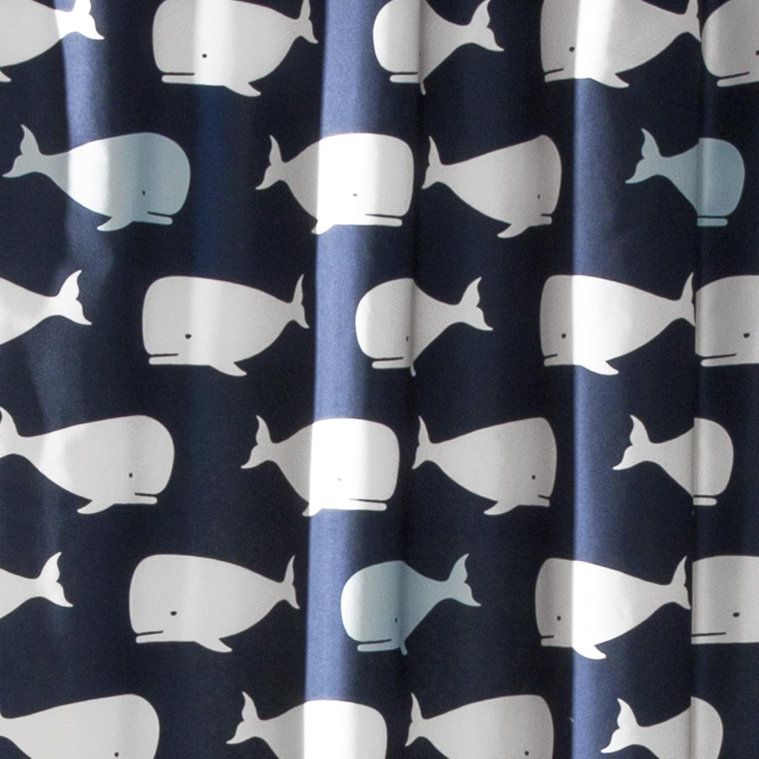 Navy and White Polyester Whale Print Shower Curtain