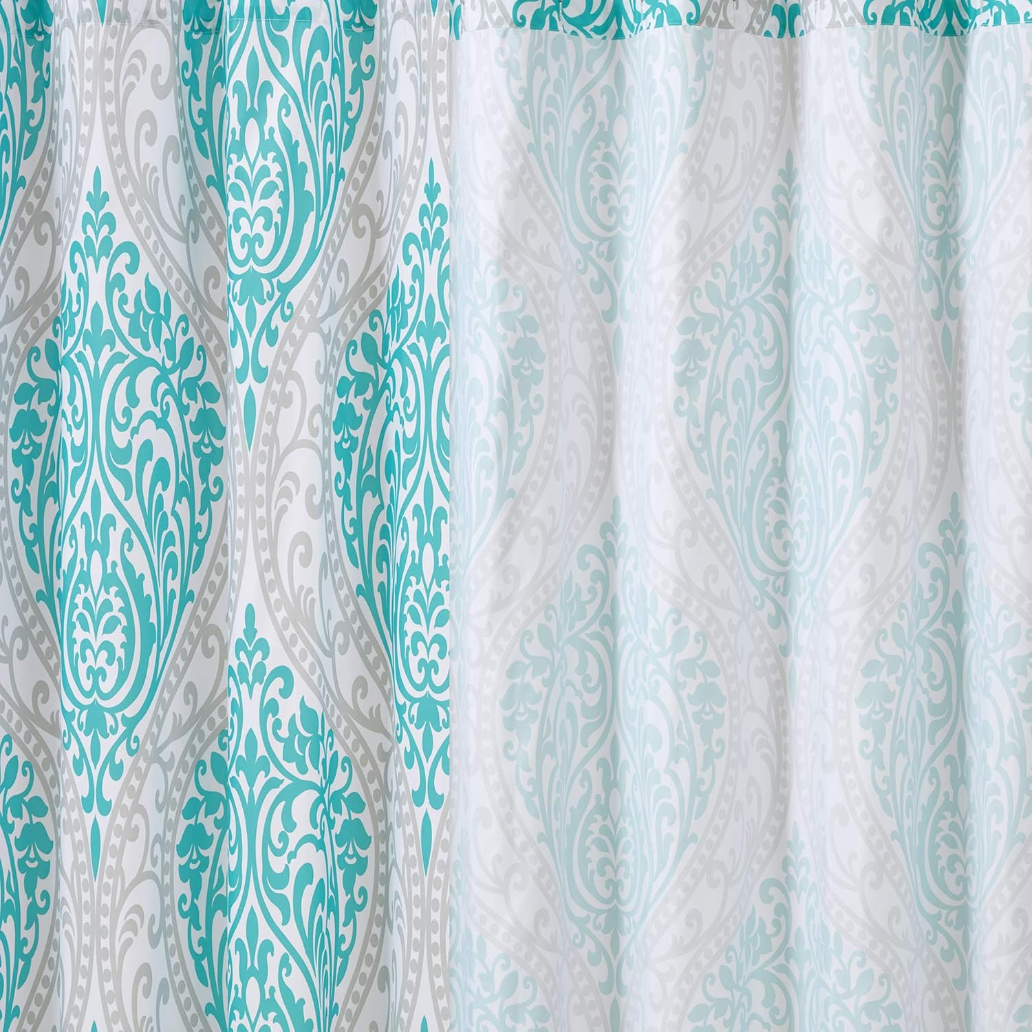 Comfort Spaces Coco Microfiber Teal/Gray Printed Damask Shower Curtain, 72"x72"
