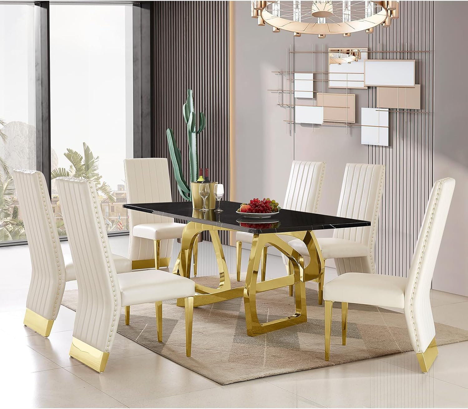 White Faux Leather High Back Side Chair with Gold Metal Legs