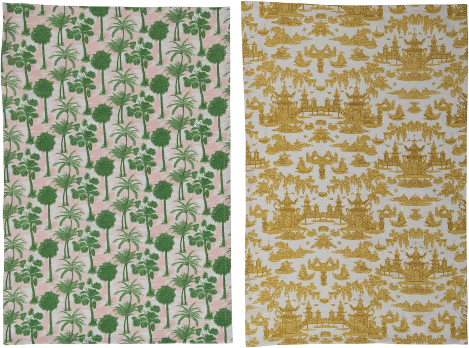 Creative Co-Op Cotton Printed Pattern, 2 Colors, 2 Styles Tea Towels, 28" L x 18" W x 0" H, Multicolor