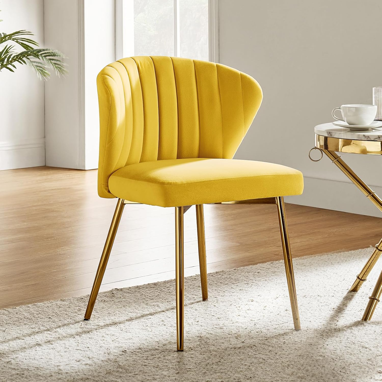Velvet Accent Chair Upholstered Armless Side Chair Gold Leg Home Living Room Adult Fushia