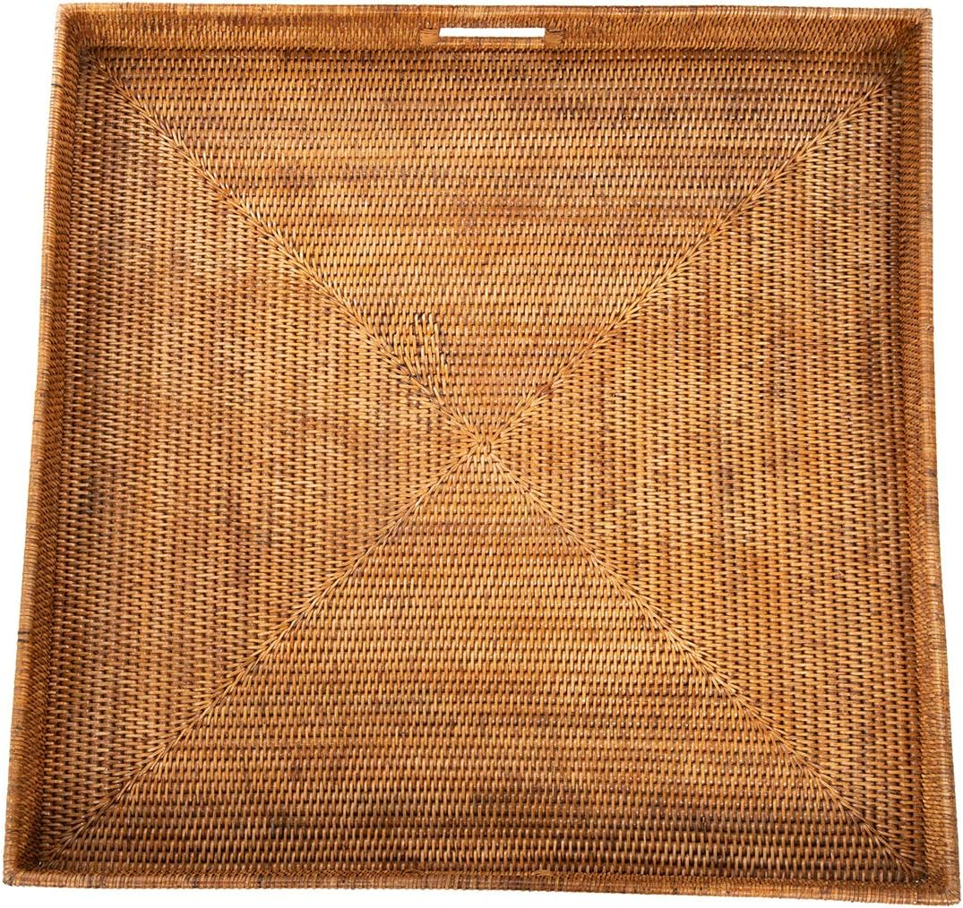 Kouboo La Jolla Square Rattan Jumbo Sized Centerpiece and Ottoman Tray, for Coffee Table, Breakfast, Drinks, Snack, Bread