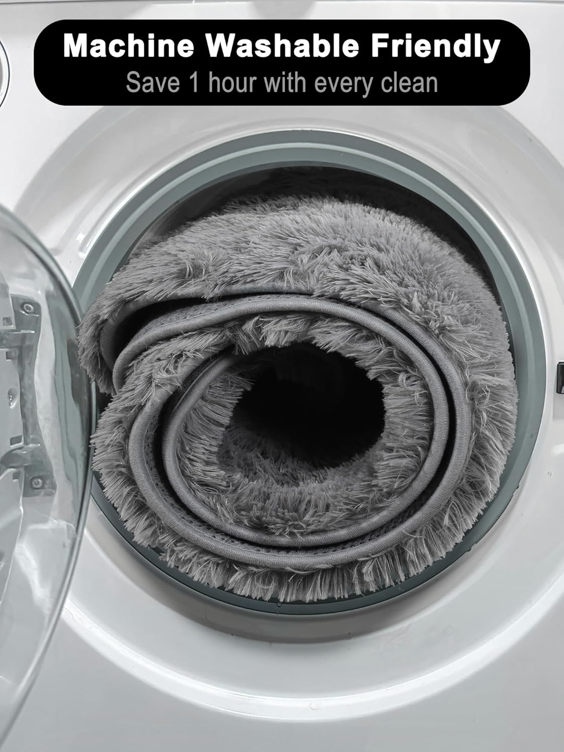 ONASAR Grey Round Area Rug 4ft, Gray Soft Bedroom Circle Throw Rugs for Kids Girls Boys Teen Dorm Room, Fluffy Plush Shaggy Carpet Mats for Nursery Living Room Playroom Home Office Decor Aesthetic