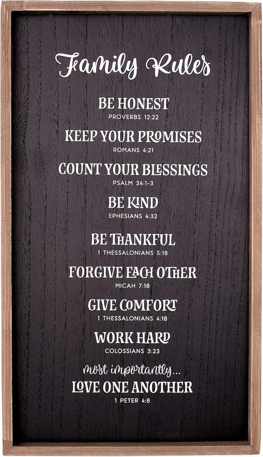 Inspirational Family Rules Black and Brown Wooden Wall Plaque