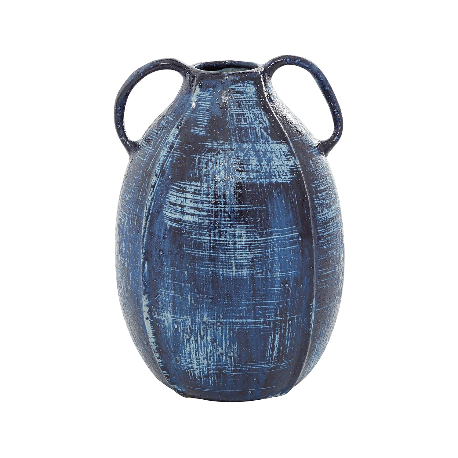 Blue Ceramic Round Table Vase with Handles