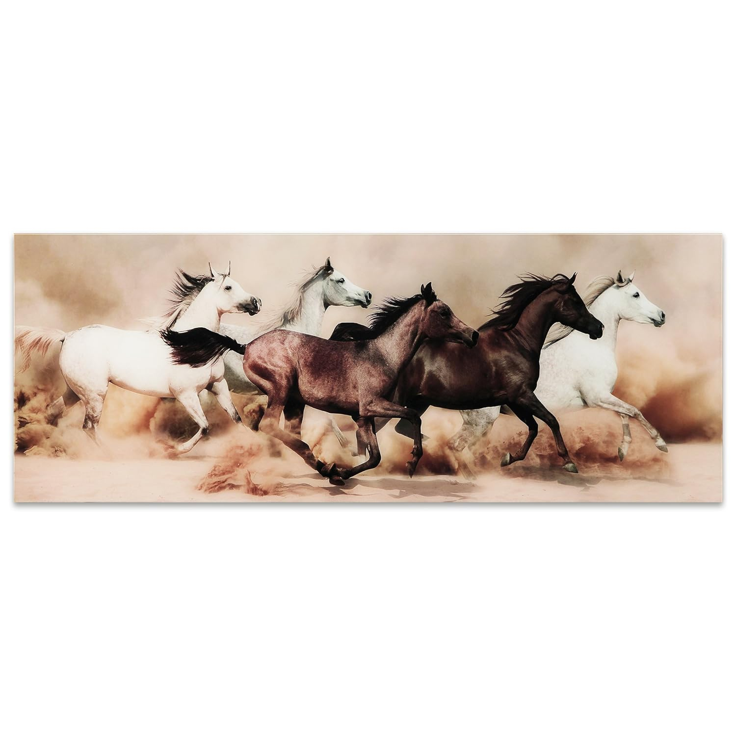 Empire Art Direct "Stampede" Horses Wall Art Printed on Free Floating Tempered Glass
