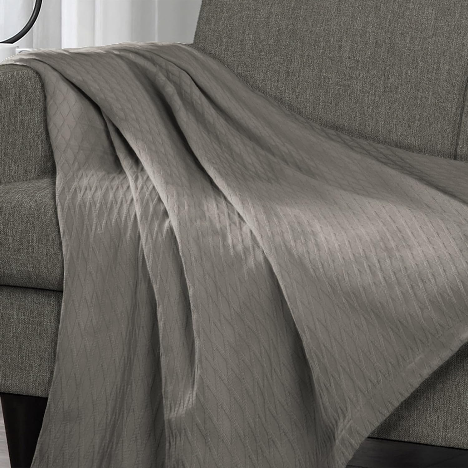 Superior Dobbyweave Knit Cotton Blanket, All Season Breathable Bed Blanket King Size, Grey