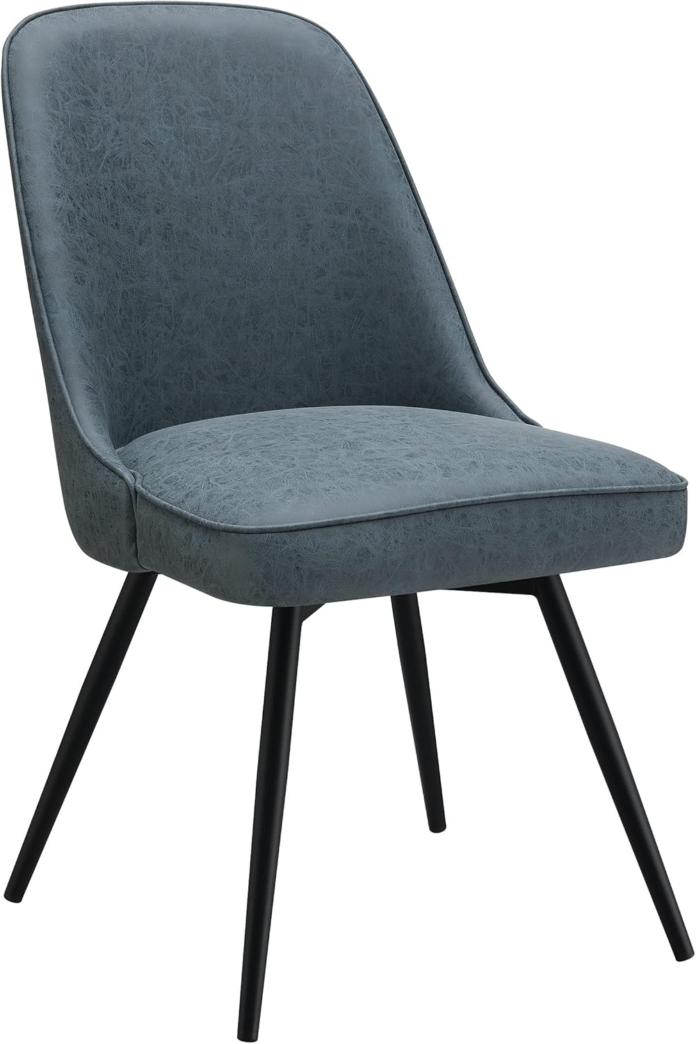 OSP Home Martel Faux Leather Swivel Chair with Black Legs in Navy
