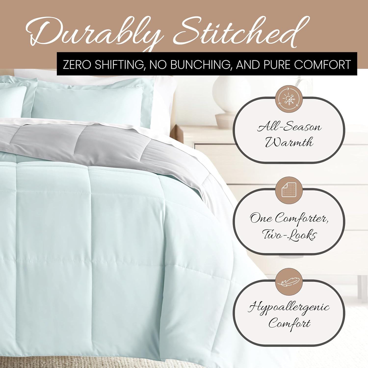 Aqua and Gray Twin Microfiber Down Alternative Comforter Set