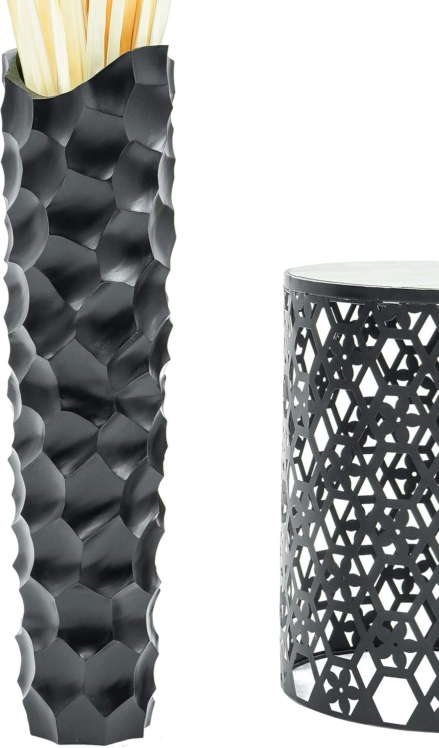 Leewadee Large Black Home Decor Floor Vase – Wooden 28 inches Tall Farmhouse Decor Flower Holder for Fake Plant and Pampas Grass