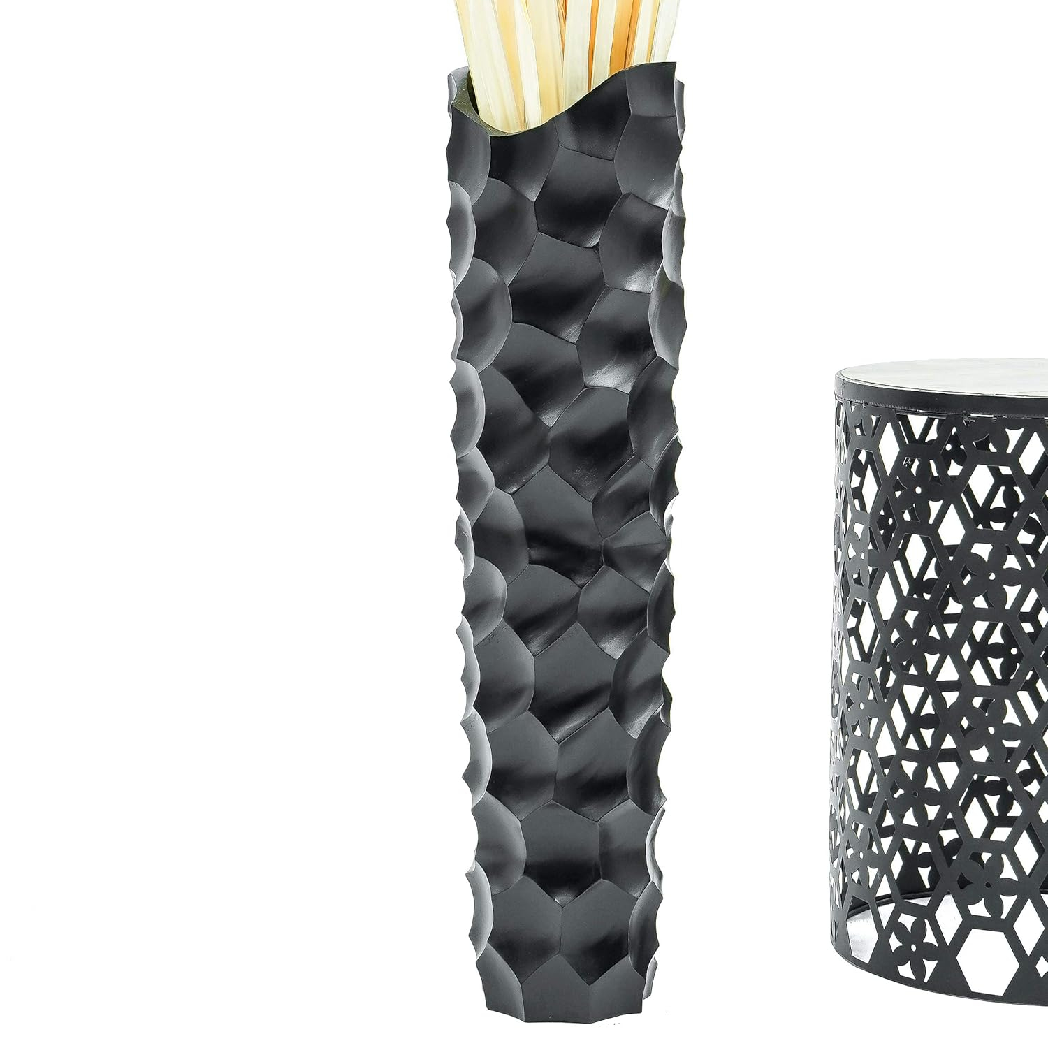 Leewadee Large Black Home Decor Floor Vase – Wooden 28 inches Tall Farmhouse Decor Flower Holder for Fake Plant and Pampas Grass