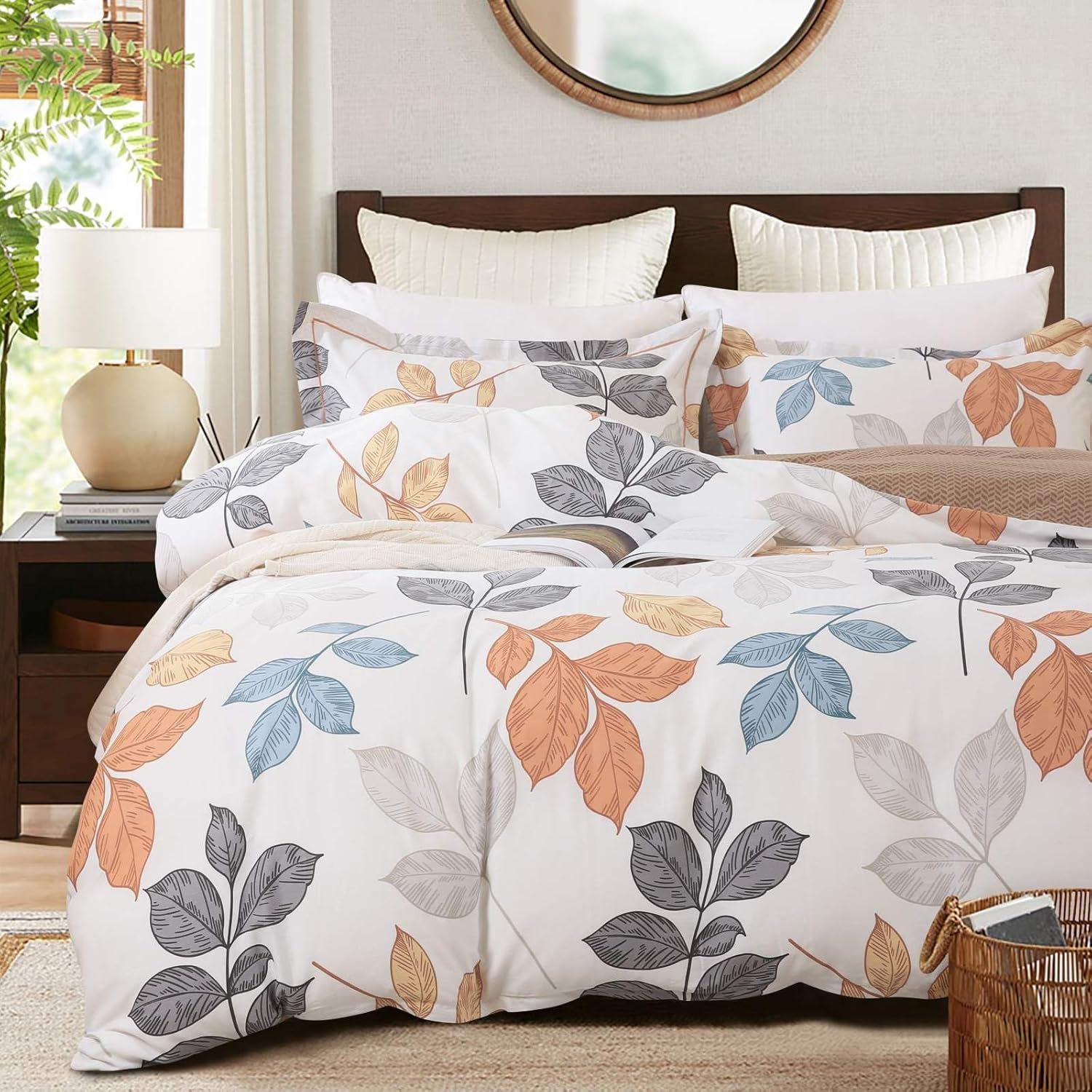 Queen White and Green Floral Reversible Microfiber Comforter Set