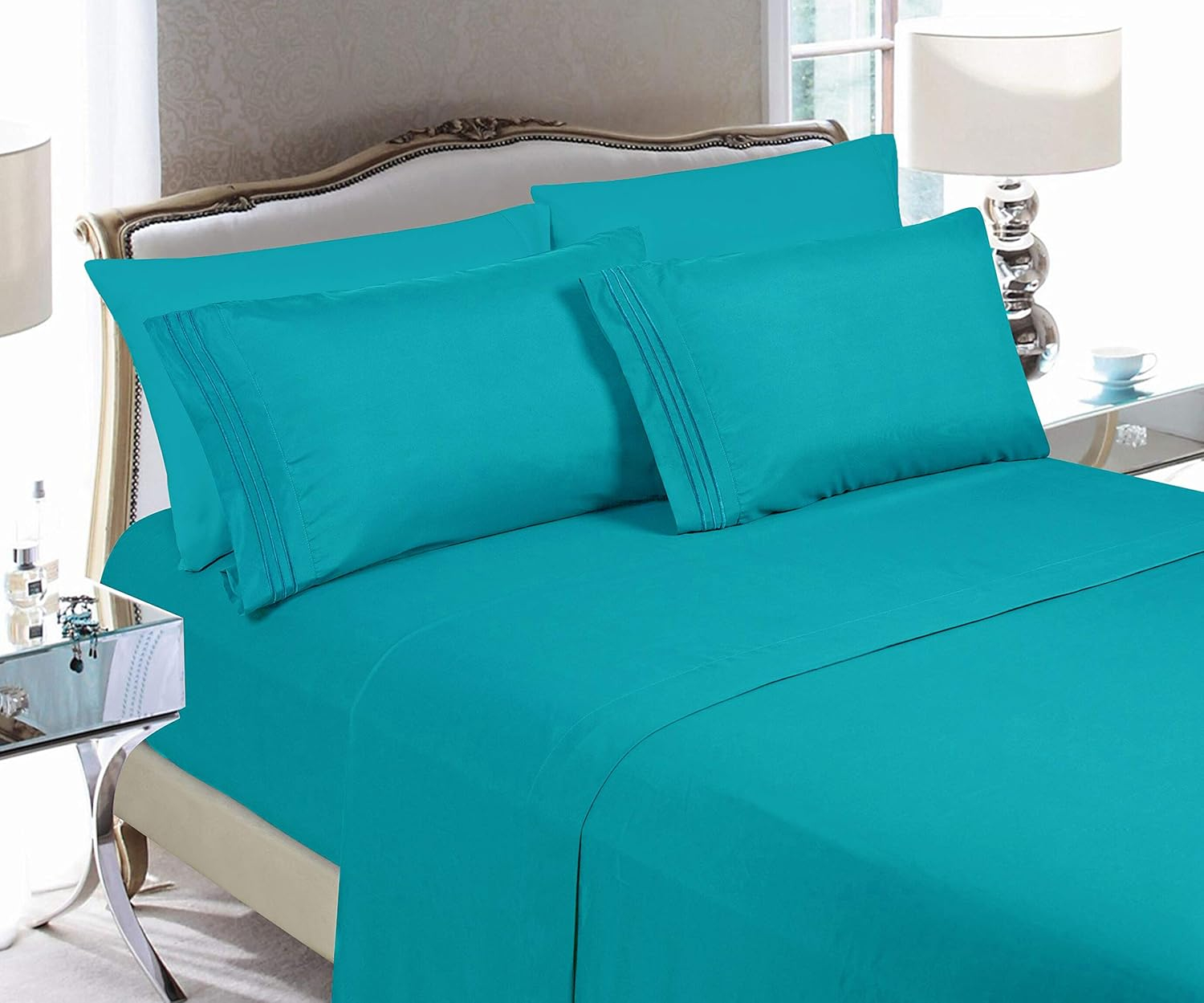 Elegant Comfort Luxury 4-Piece Bed Sheet Set - Luxury Bedding 1500 Premium Hotel Quality Microfiber, Wrinkle Resistant Cool & Breathable, Easy Elastic Fitted, King, Teal