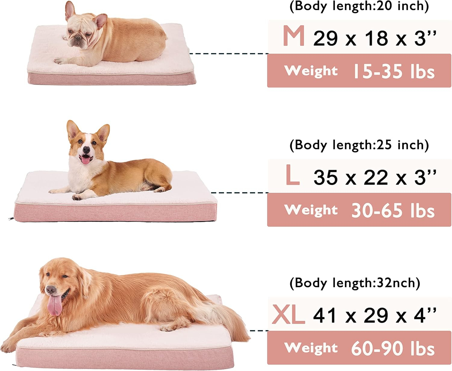 Memory Foam Large Dog Bed, Orthopedic Dog Crate Bed with Cooling Gel Foam, Waterproof Liner and Washable Cover, Joint Relief Pet Sleeping Bed for Medium Large Dogs (Pink)