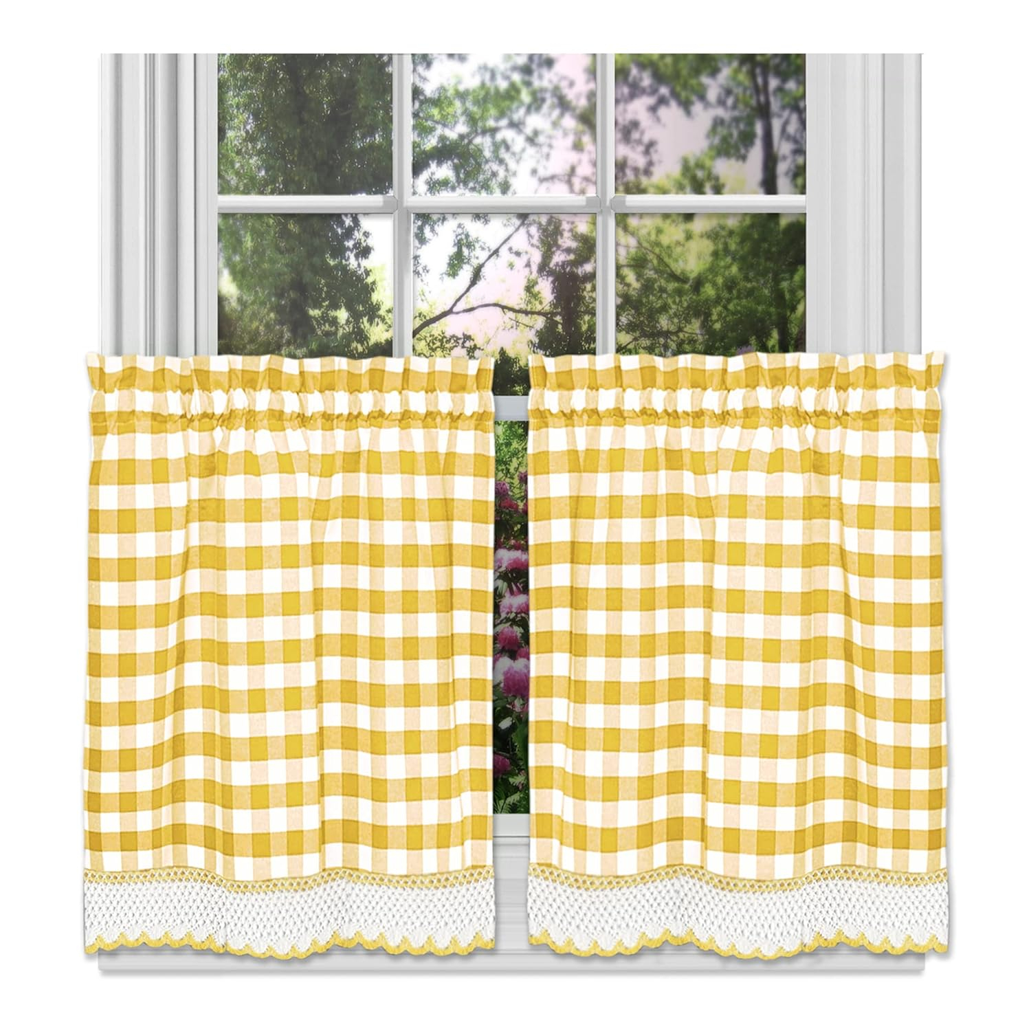 Achim Buffalo Check Kitchen Curtains, Set of 2 Tiers, 58 x 24, Yellow