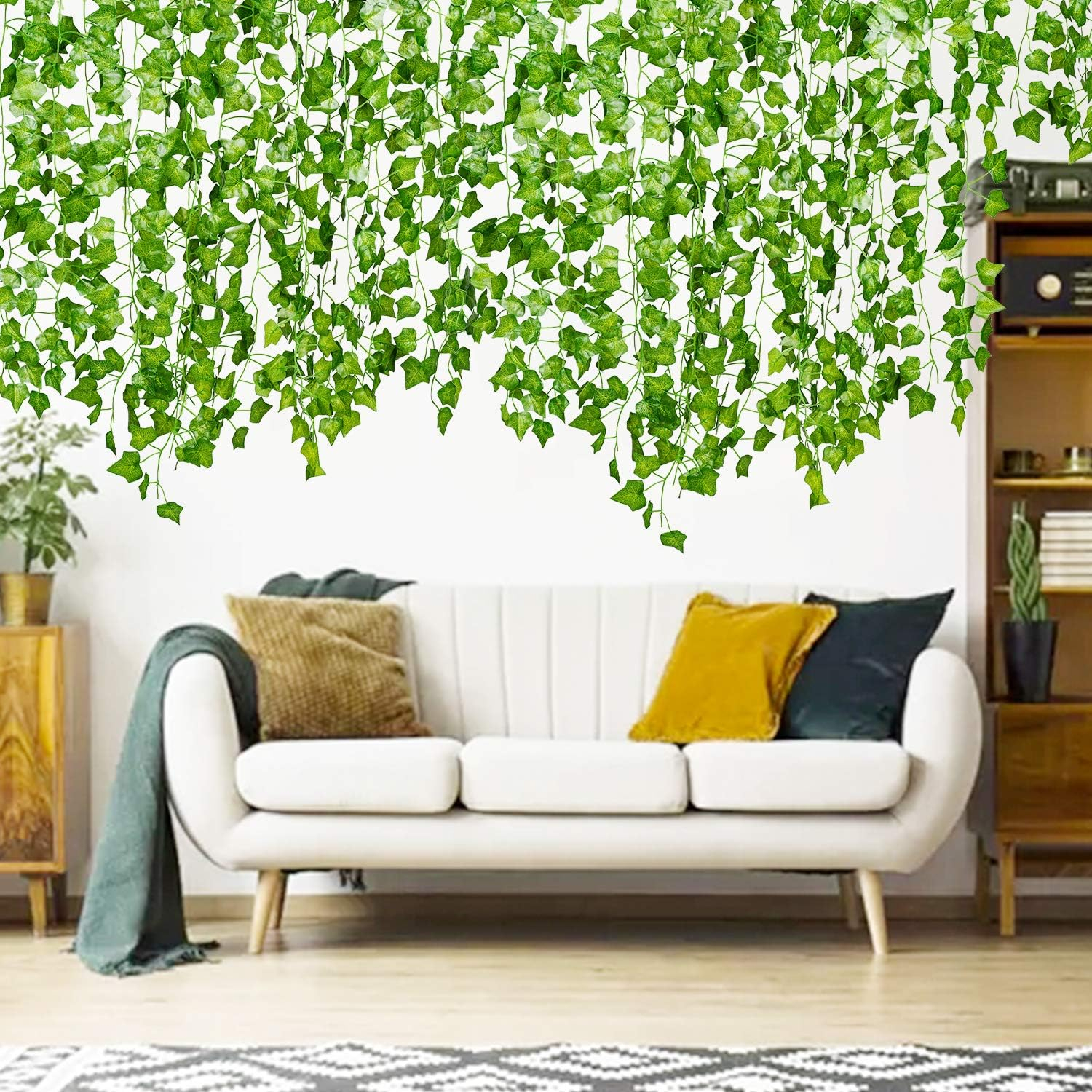 Morttic 84ft 12 Pack / 82 inch, Artificial Ivy Garland Fake Leaf Plants Vine, Hanging Leaves Garlands for Wedding Party Garden Kitchen Outdoor Greenery Wall Decor Green
