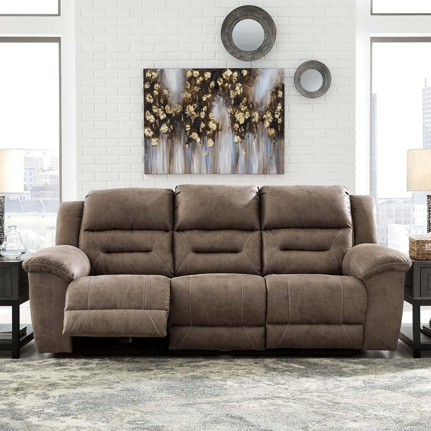 Signature Design by Ashley Stoneland Reclining Sofa in Light Brown