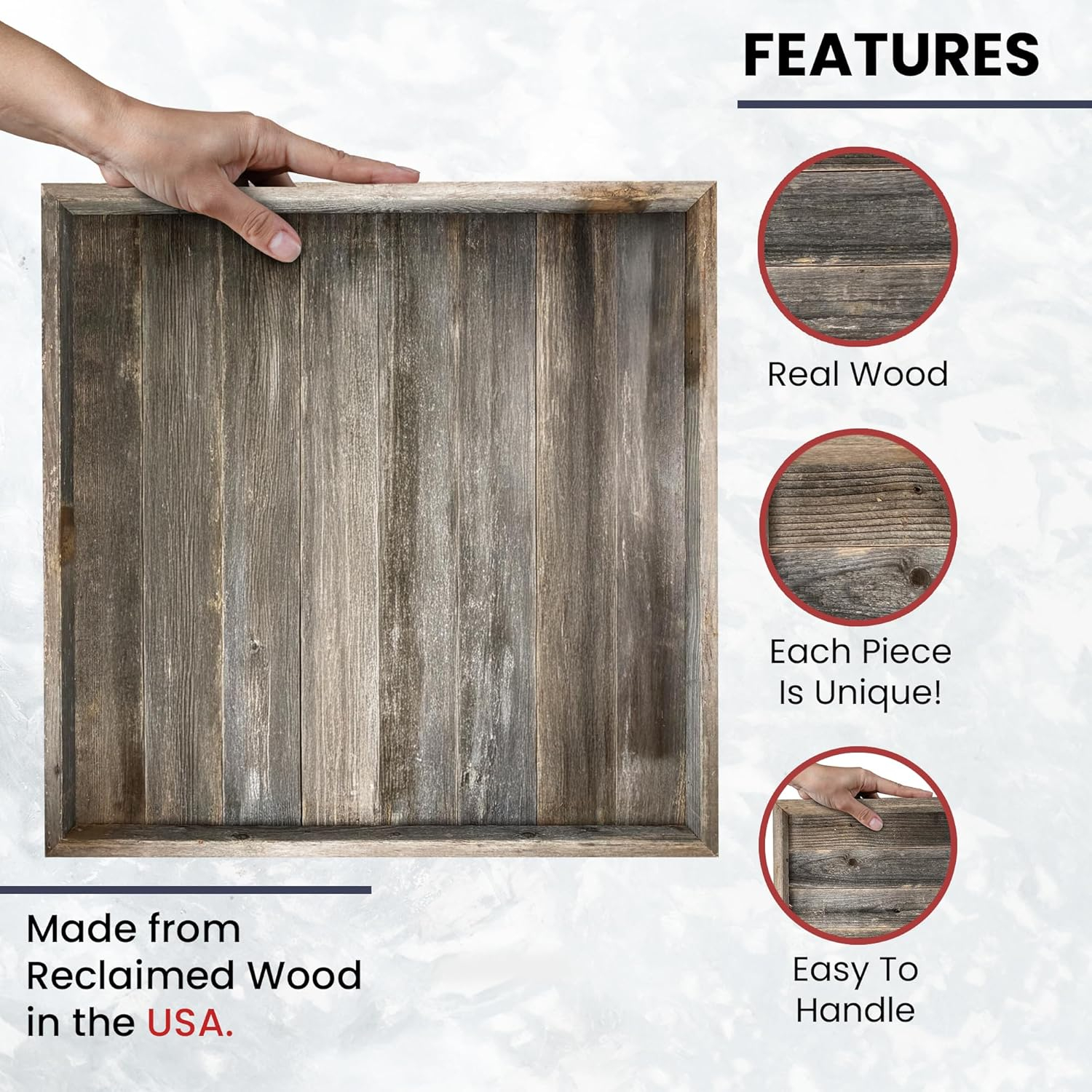 Wooden Ottoman Tray with Felt Pad – Decorative Couch Serving Tray Made with Real Rustic Reclaimed Wood - Perfect for Living Room Ottomans, Sofas, & Coffee Tables -24" x 24" - Natural Weathered Gray