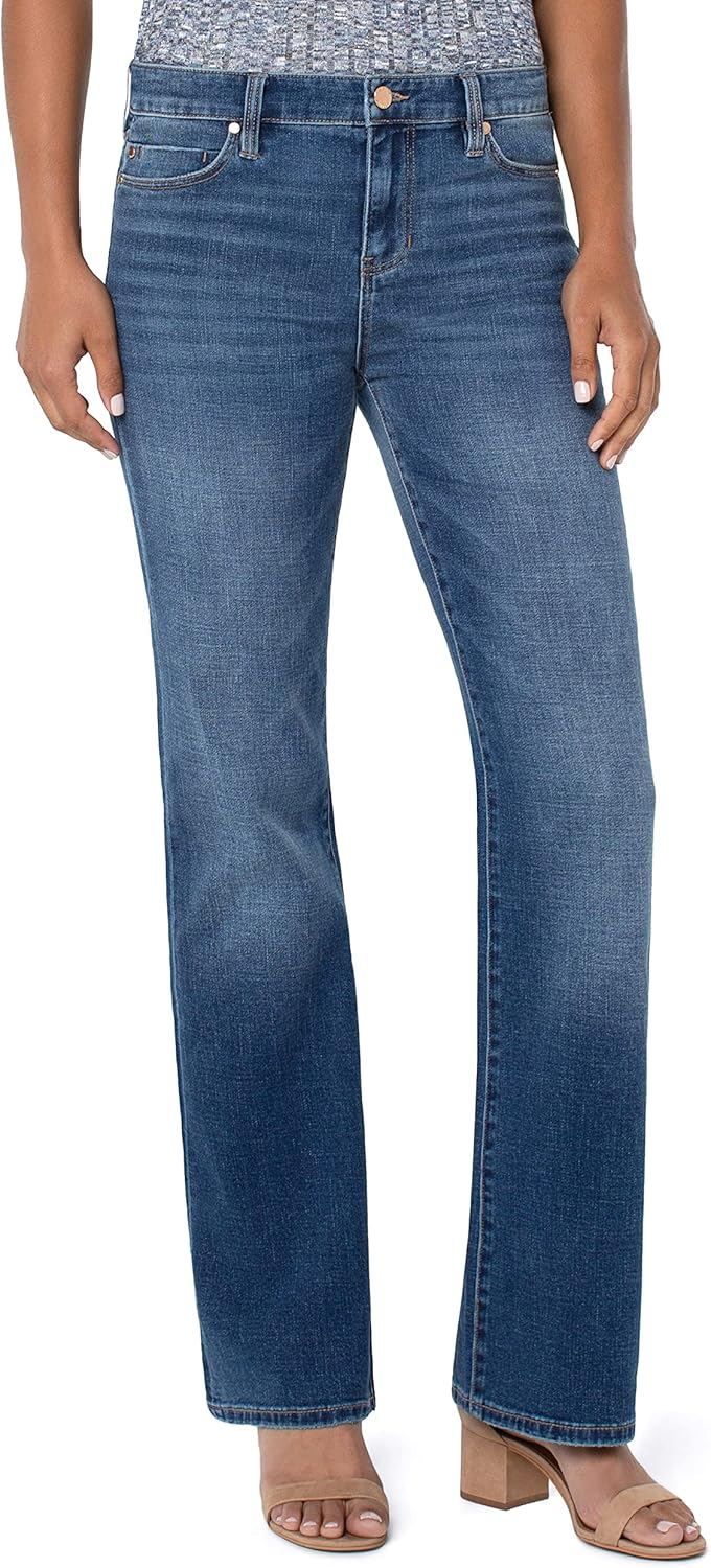 Mid Rise Blue Cotton Blend Bootcut Jeans