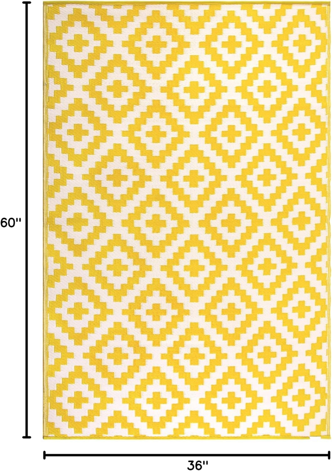 FH Home Outdoor Rug - Waterproof, Fade Resistant, Reversible - Premium Recycled Plastic - Geometric - Porch, Deck, Balcony, Mudroom, Laundry Room, Patio - Aztec - Yellow & White - 3 x 5 ft