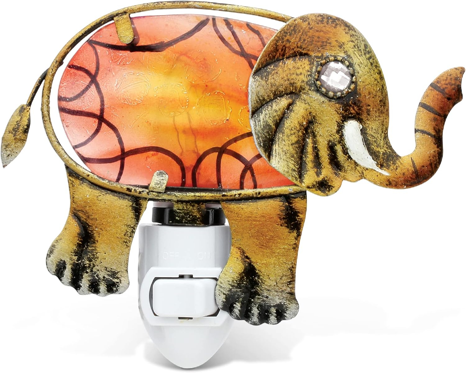 Orange Elephant Stained Glass Battery-Operated Night Light