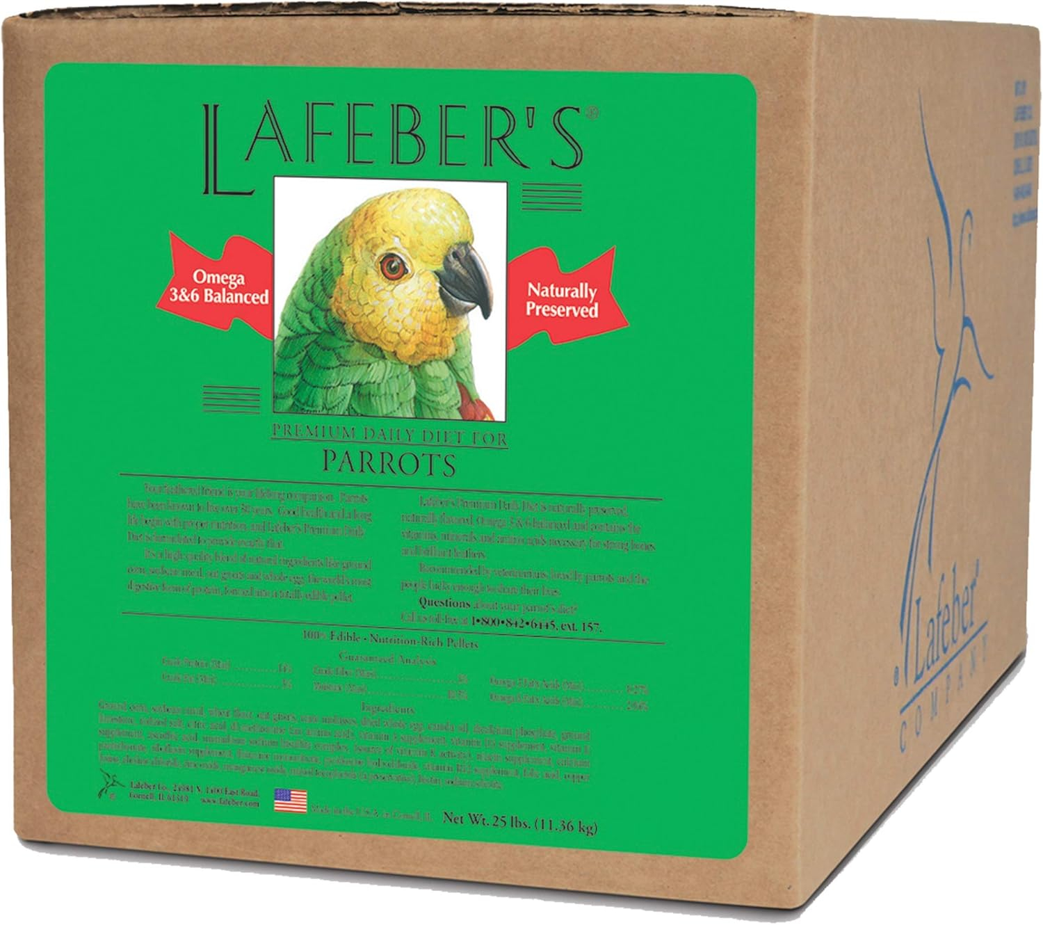 LAFEBER'S Premium Daily Diet Pellets Pet Bird Food, Made with Non-GMO and Human-Grade Ingredients, for Parrots, 25 lb