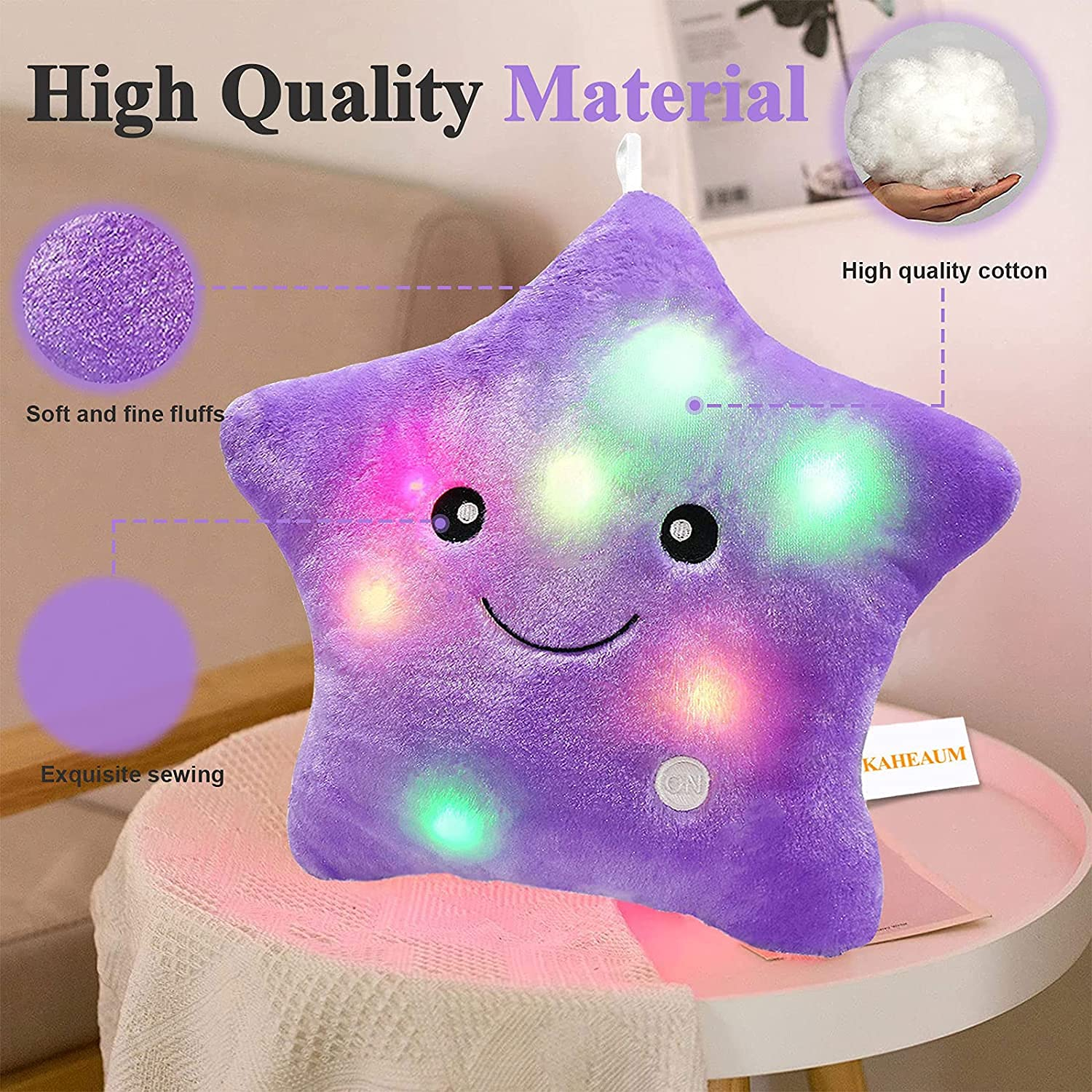 Twinkle Twinkle Little Star Pillow,Cute Plush Pillows for Kids Pillows Decorative LED Light Up Night Toy and Glow Pillow Gifts,Girls Stuffed Animal Shaped Throw Pillows Doll,Purple