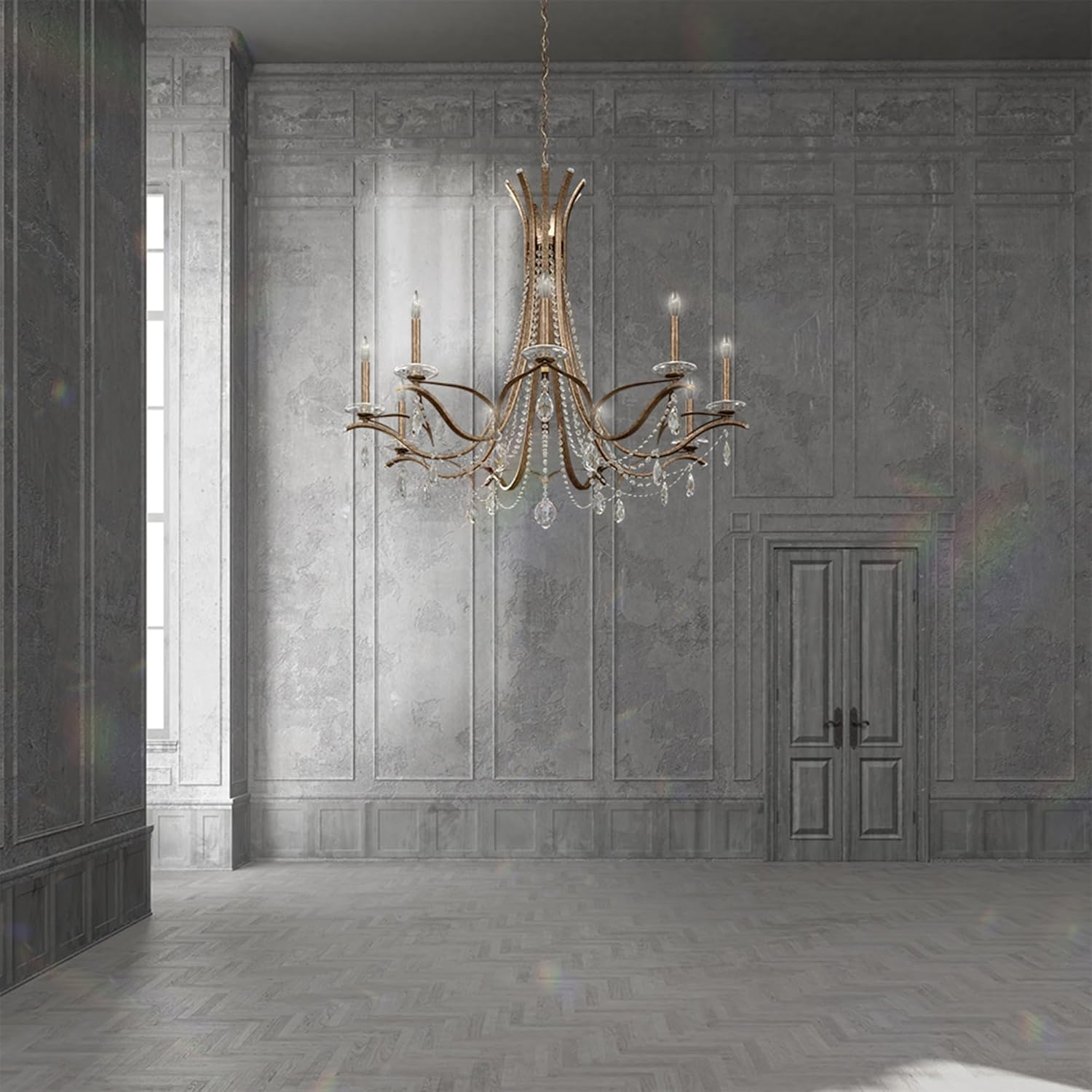 French Gold and Clear Crystal 9-Light Grand Chandelier