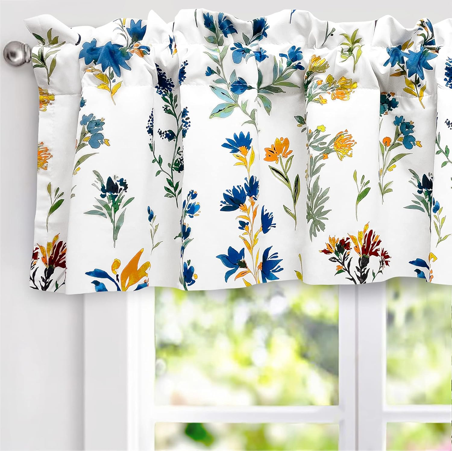 DriftAway Sylvia Floral Botanical Herbs Watercolor Printed Pattern Lined Blackout Thermal Insulated Window Curtain Valance Rod Pocket Single 52" x 14" Plus 2" Header Multi