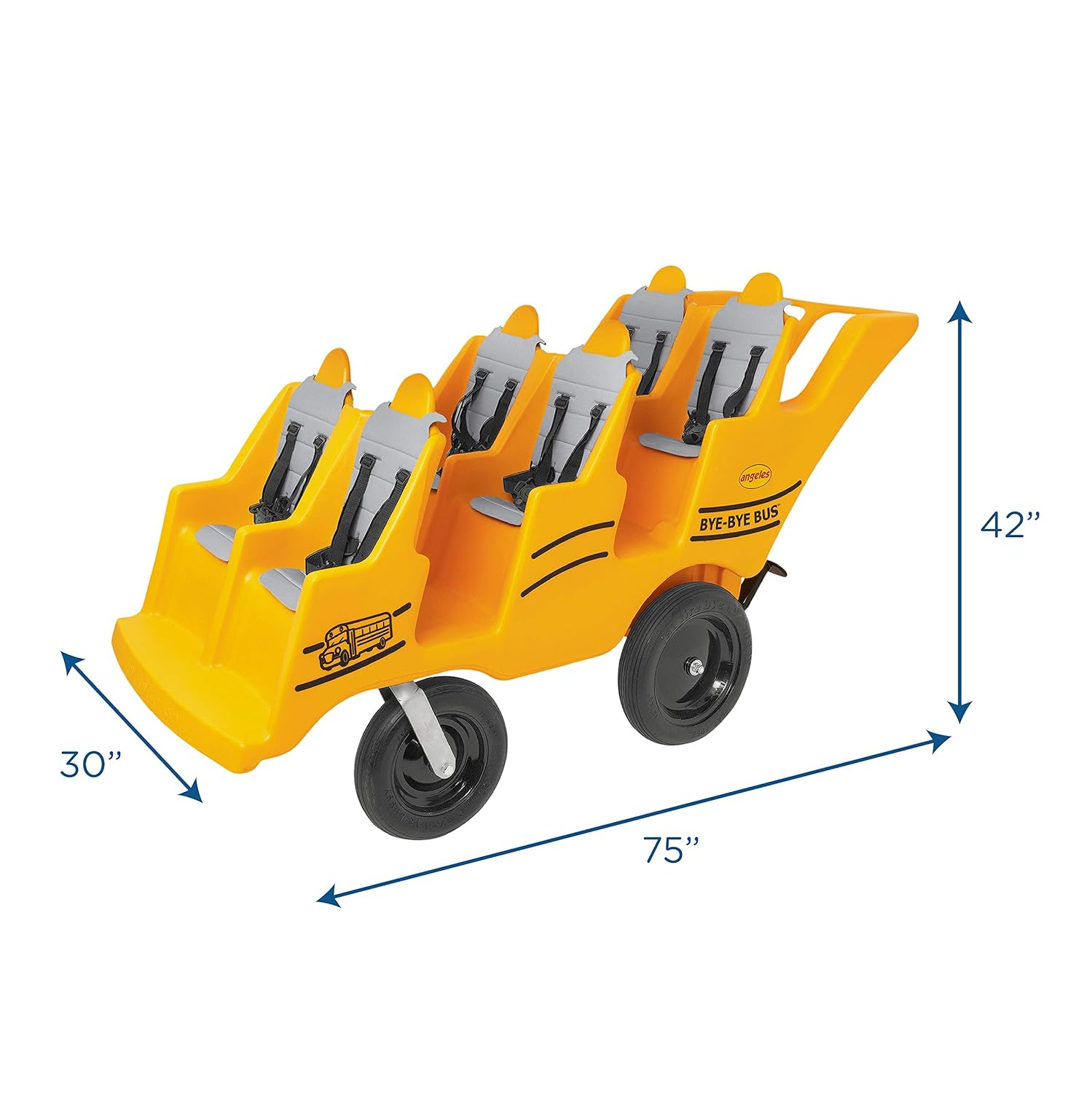 Children’s Factory 6-Passenger Bye-Bye Buggy, Daycare Multi-Passenger Stroller With Never-Flat "Fat Tire", Yellow