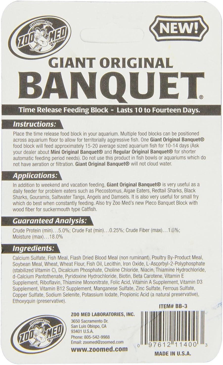 Zoo Med-Aquatrol AQ11400 Banquet Fish Block Giant - Carded
