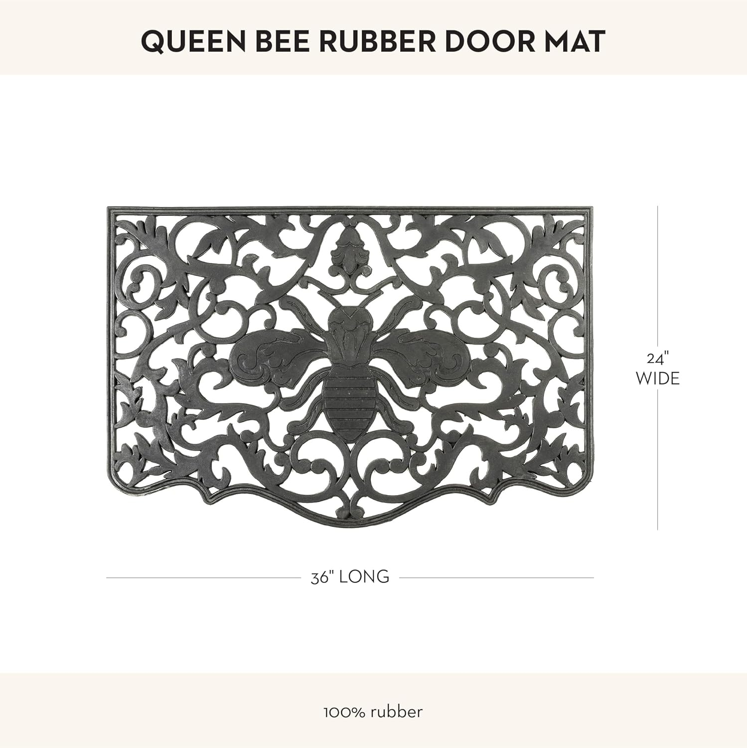 Queen Bee Decorative Black Rubber Outdoor Door Mat, 36" x 24"