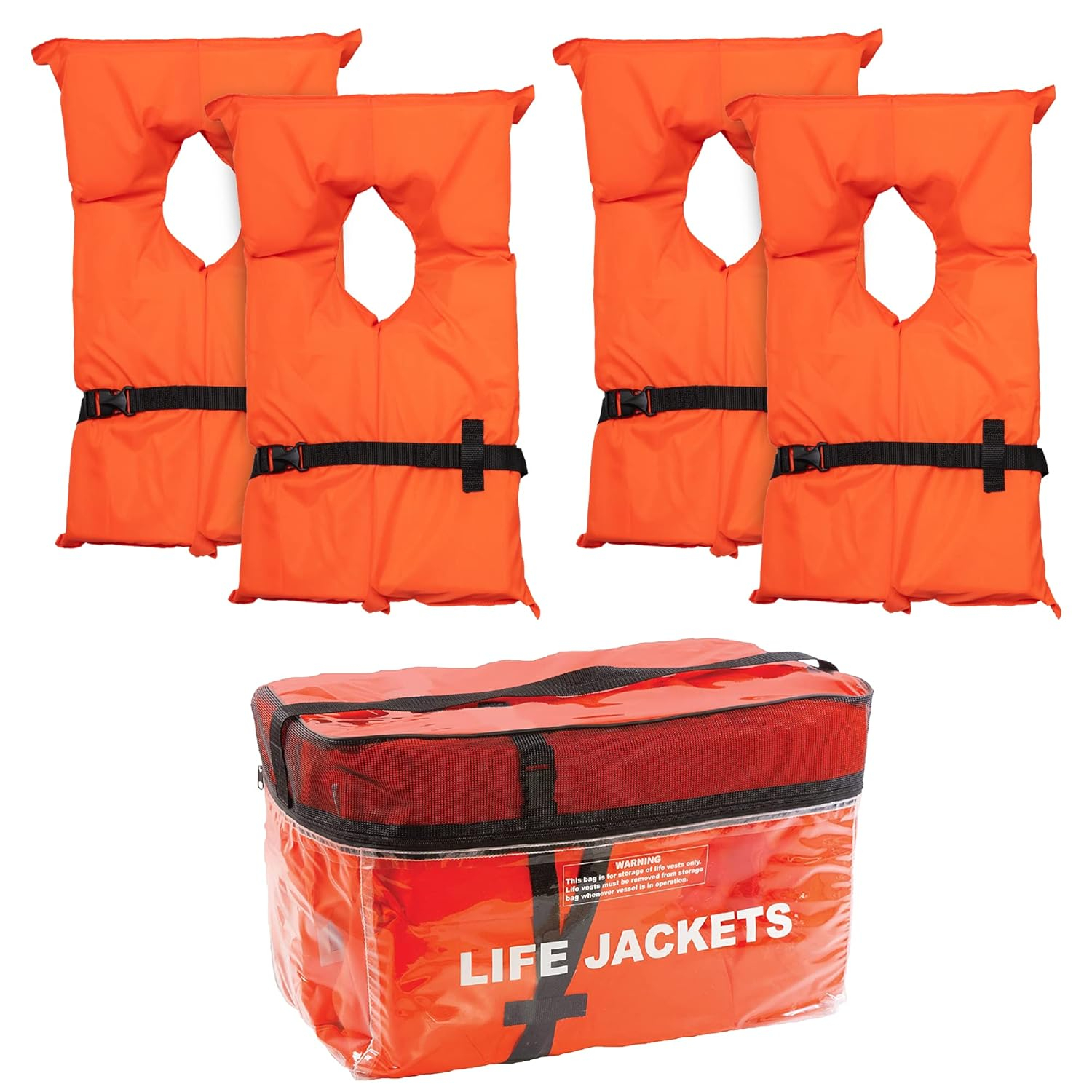Adult Orange Foam Type II Keyhole Life Jackets with Clear Storage Bag
