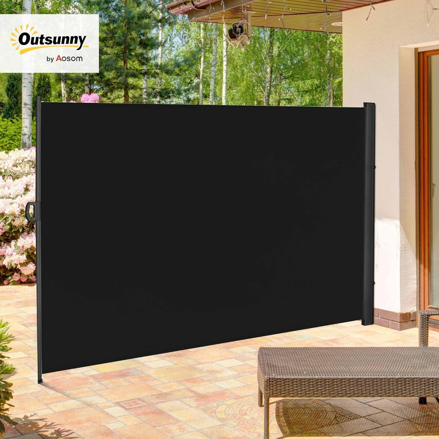 Black Retractable Outdoor Privacy Screen with Steel Housing