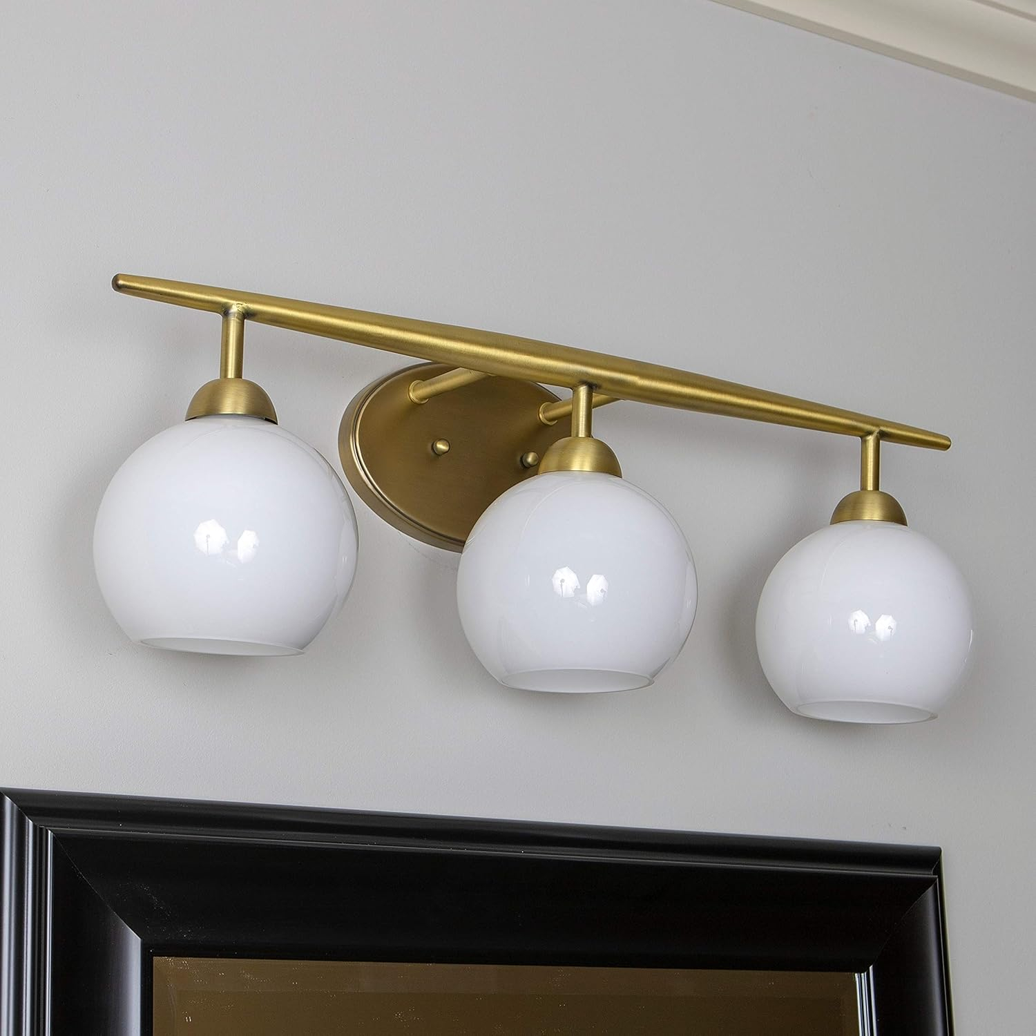 YORI WL1157 Michael Milk Glass 3 Vanity Light, 24x9x6.75, Gold