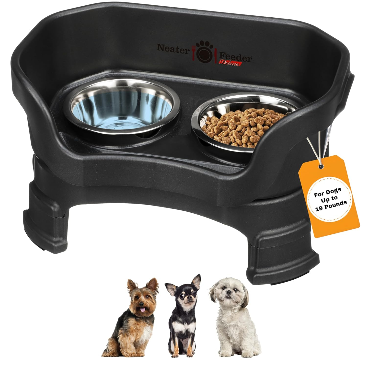 Neater Pets Neater Feeder Deluxe With Leg Extensions Mess-Proof Elevated Food & Water Bowls for Small Dogs, Midnight Black
