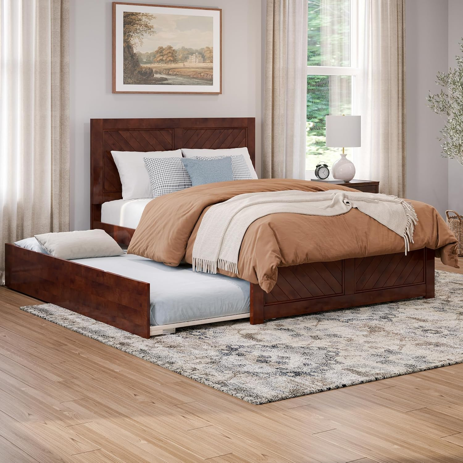 AFI Canyon Walnut Solid Wood Platform Bed with Matching Footboard & Twin Trundle, Full
