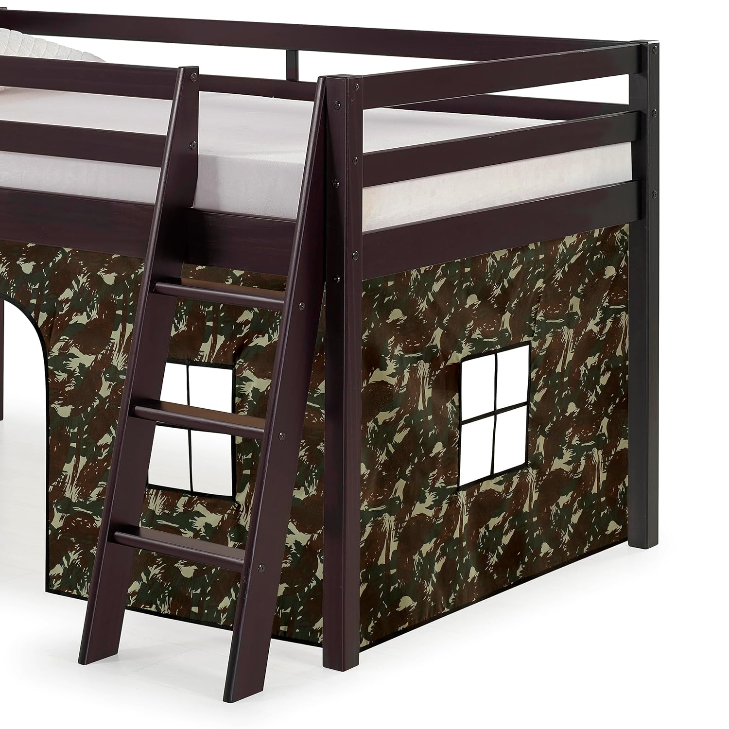 Alaterre Furniture Roxy Junior Loft - Espresso with Green Camo Bottom Tent