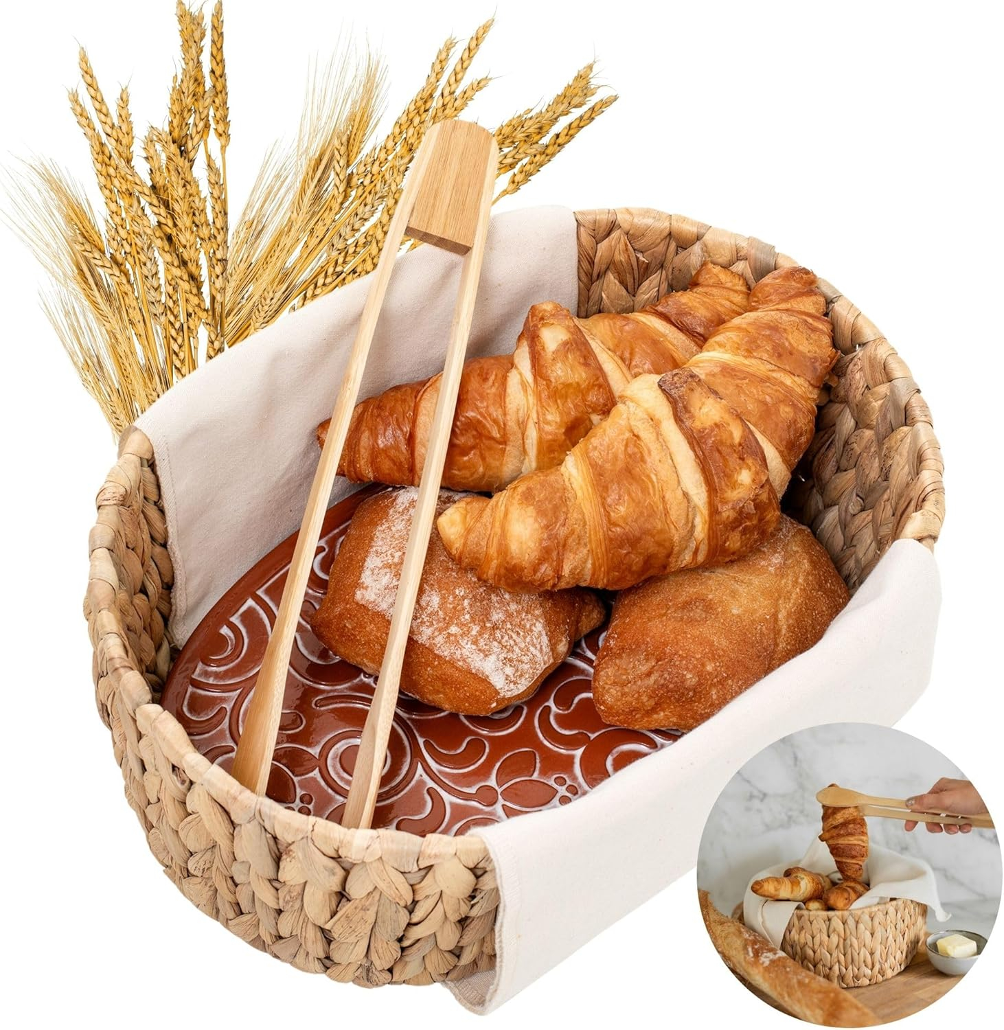 Bread Warmer Basket with Stone - Tortilla Warmer - Bread Baskets for Serving- 11.8x9x4.72 Inches - House Warming Gifts