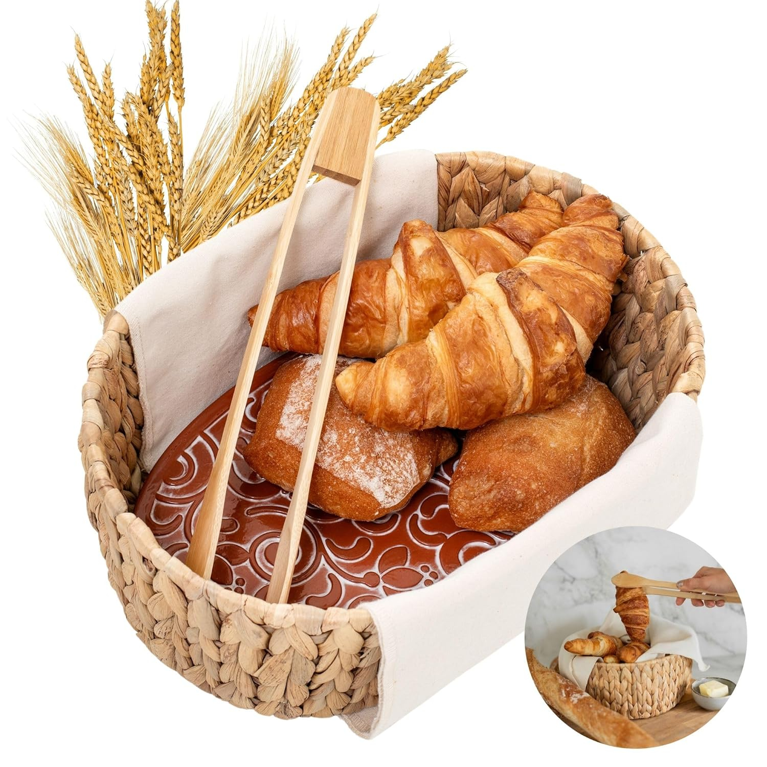 Bread Warmer Basket with Stone - Tortilla Warmer - Bread Baskets for Serving- 11.8x9x4.72 Inches - House Warming Gifts