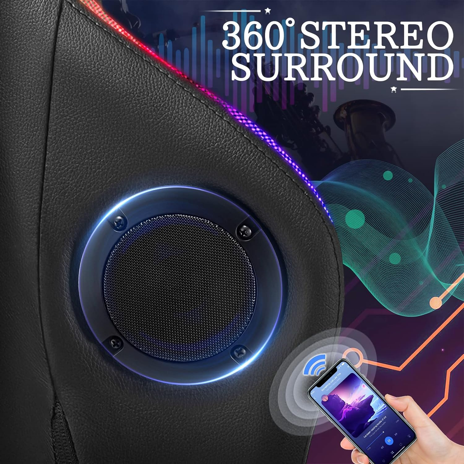 Gaming Chair with Bluetooth Speakers and RGB LED Lights Ergonomic Massage Computer Gaming Chair with Footrest Video Game Chair High Back with Lumbar Support White and Black