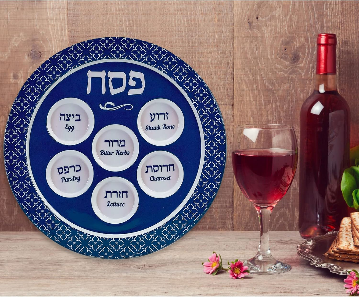 Rite Lite Classic Design Melamine Seder Plate - 12" Blue Seder Plate Passover Gifts, Modern Passover Melamine Plate for Pesach and All Seder Long!