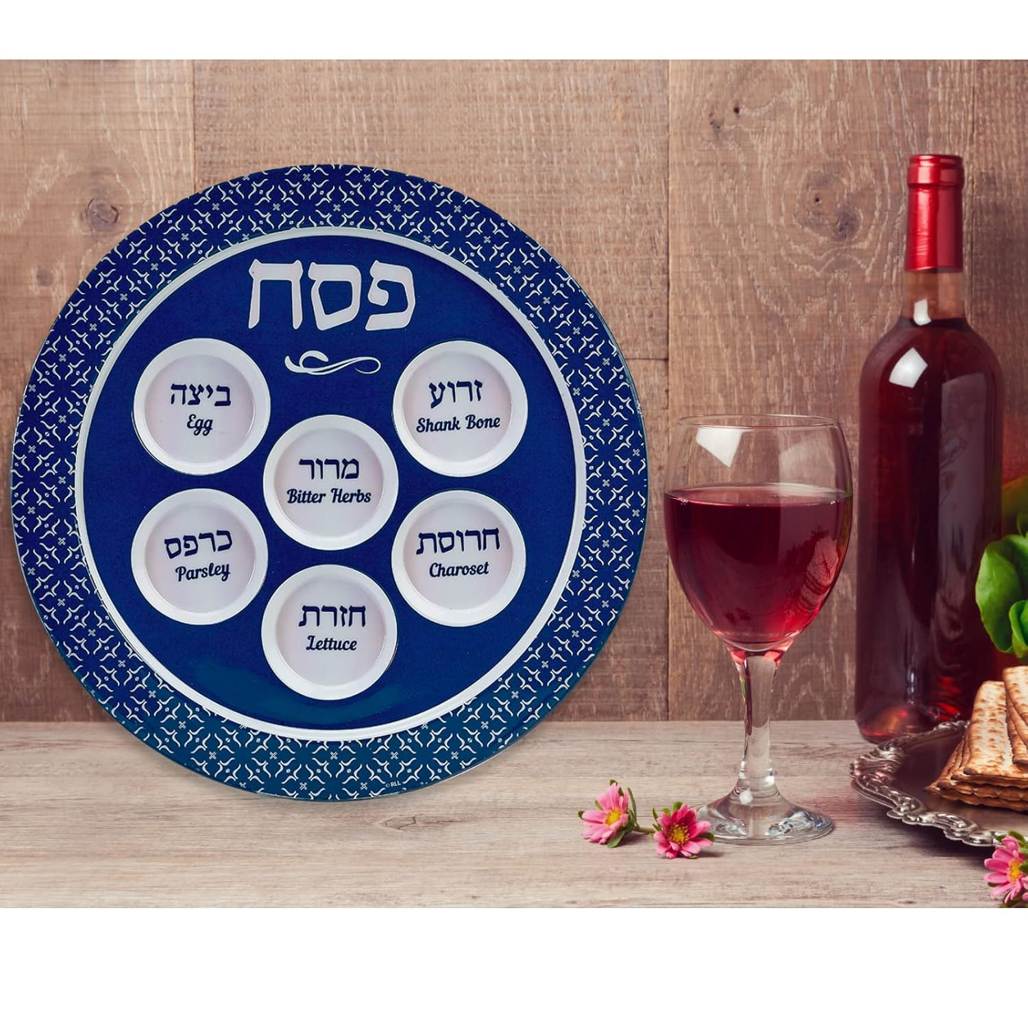 Rite Lite Classic Design Melamine Seder Plate - 12" Blue Seder Plate Passover Gifts, Modern Passover Melamine Plate for Pesach and All Seder Long!