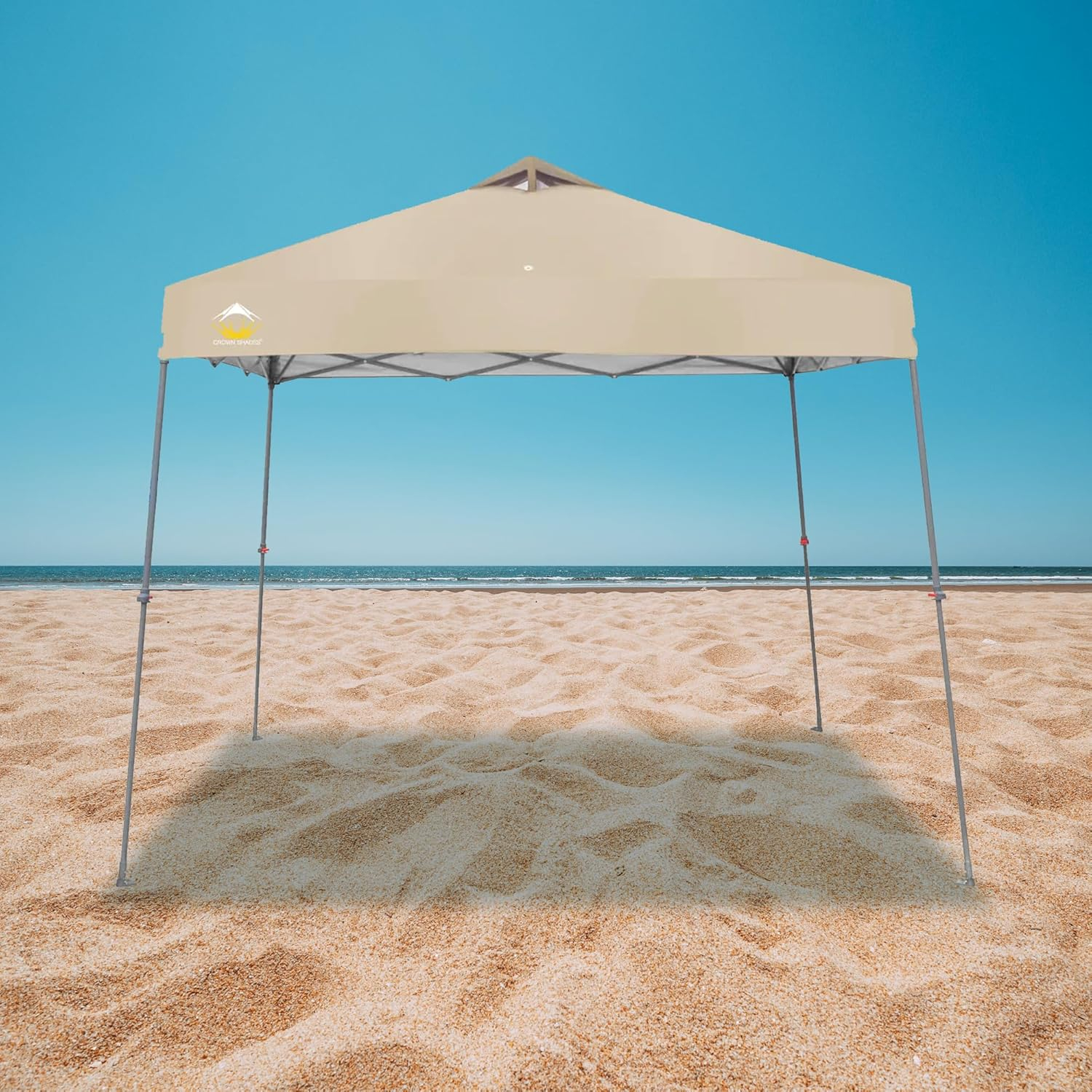 CROWN SHADES 6.5x6.5 Pop up Canopy Tent, Slant Leg Pop Up Beach Tent, 3 Height, Base 8x8 ft, Top 6.5x6.5 ft, Outdoor Canopy with Carry Bag, Beige