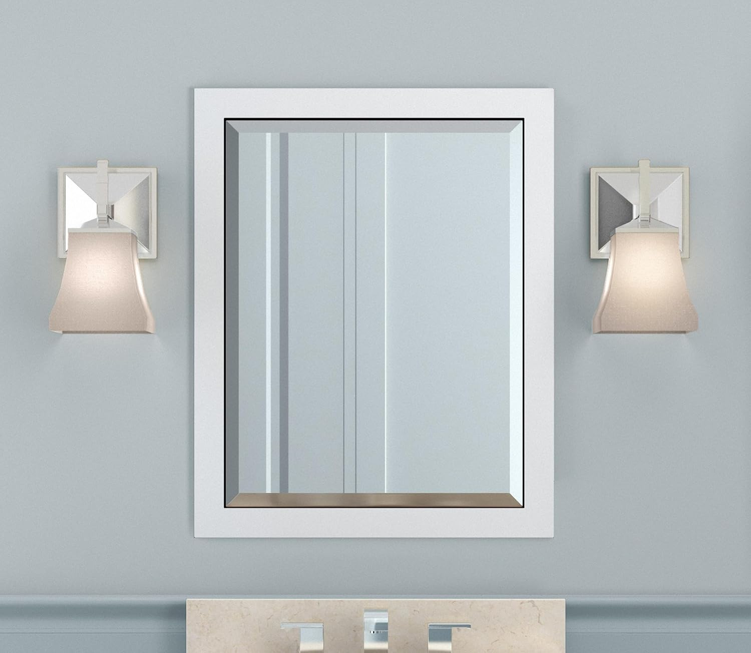 Alaterre Furniture 24" Beveled Bath Vanity Mirror, White